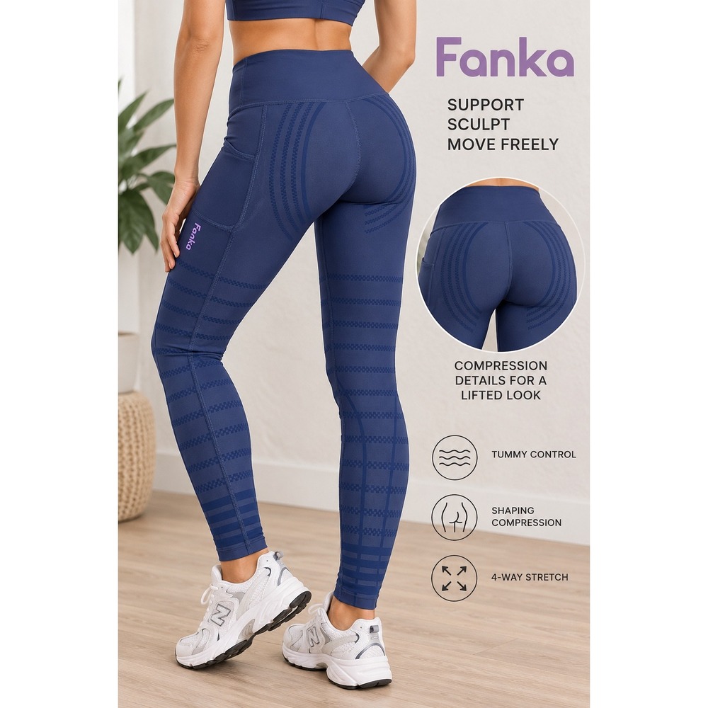 Fanka Body Sculpt Recovery Leggings Navy Blue High Waist Pockets Womens Small
